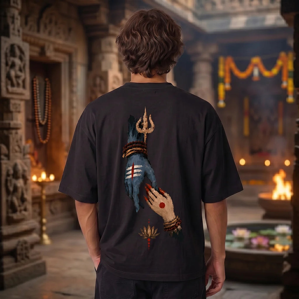 Premium Drop Shoulder T-Shirt | Shiva & Parvati Divine Print | 240 GSM Heavyweight