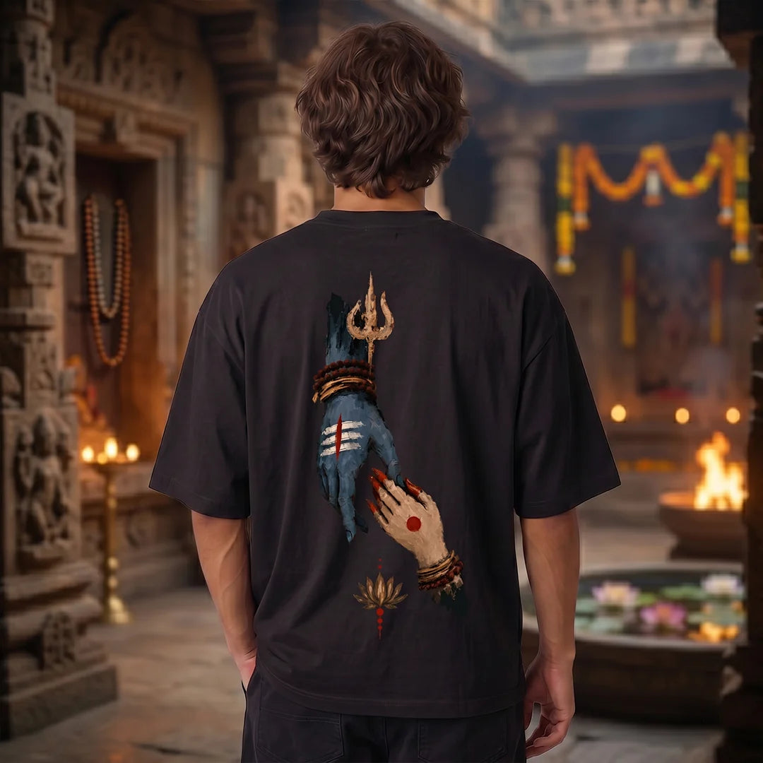 Premium Drop Shoulder T-Shirt | Shiva & Parvati Divine Print | 240 GSM Heavyweight