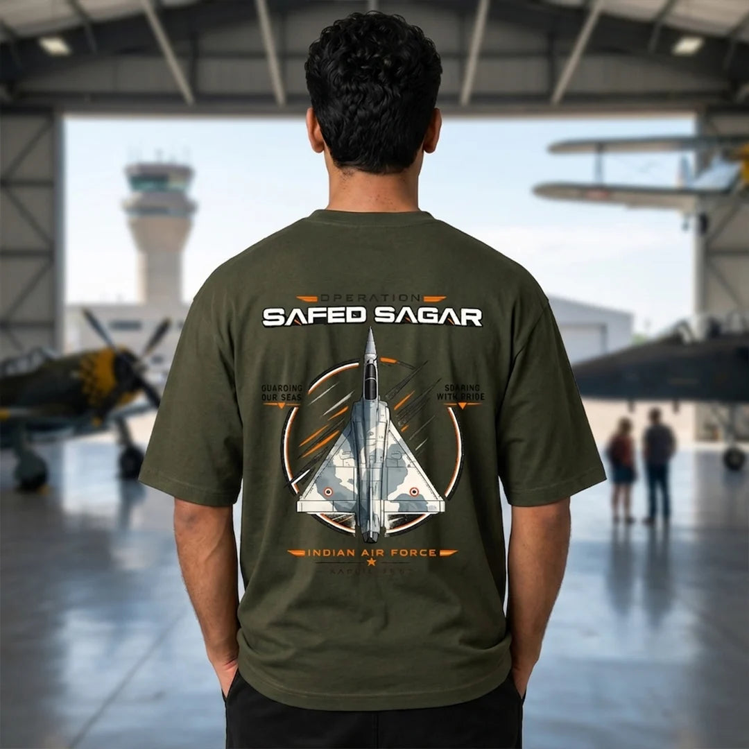 Men's Oversized Graphic T-Shirt - Operation Safed Sagar IAF Tribute, 240 GSM Pure Cotton, Bio-Washed
