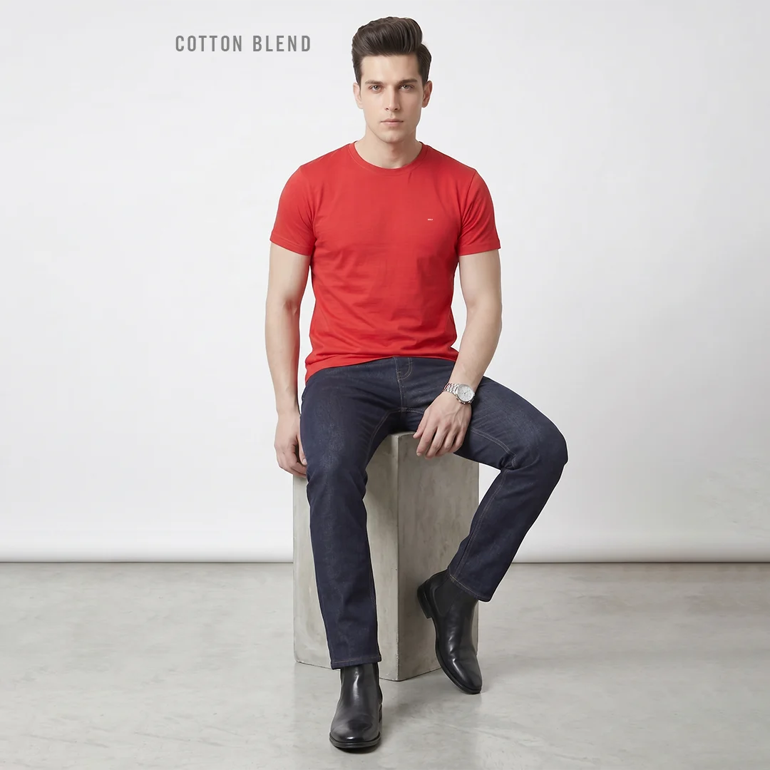 Premium Men's Cotton Blend T-Shirt | 180 GSM Bio-Washed | Excello Embroidered Logo