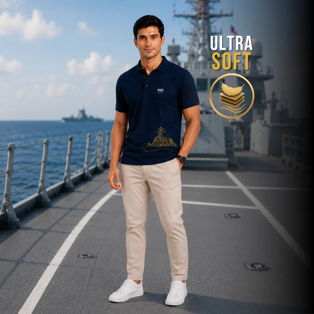Men's Premium IND NAVY Graphic Polo T-Shirt - 210 GSM Nano Poly Modern Fit