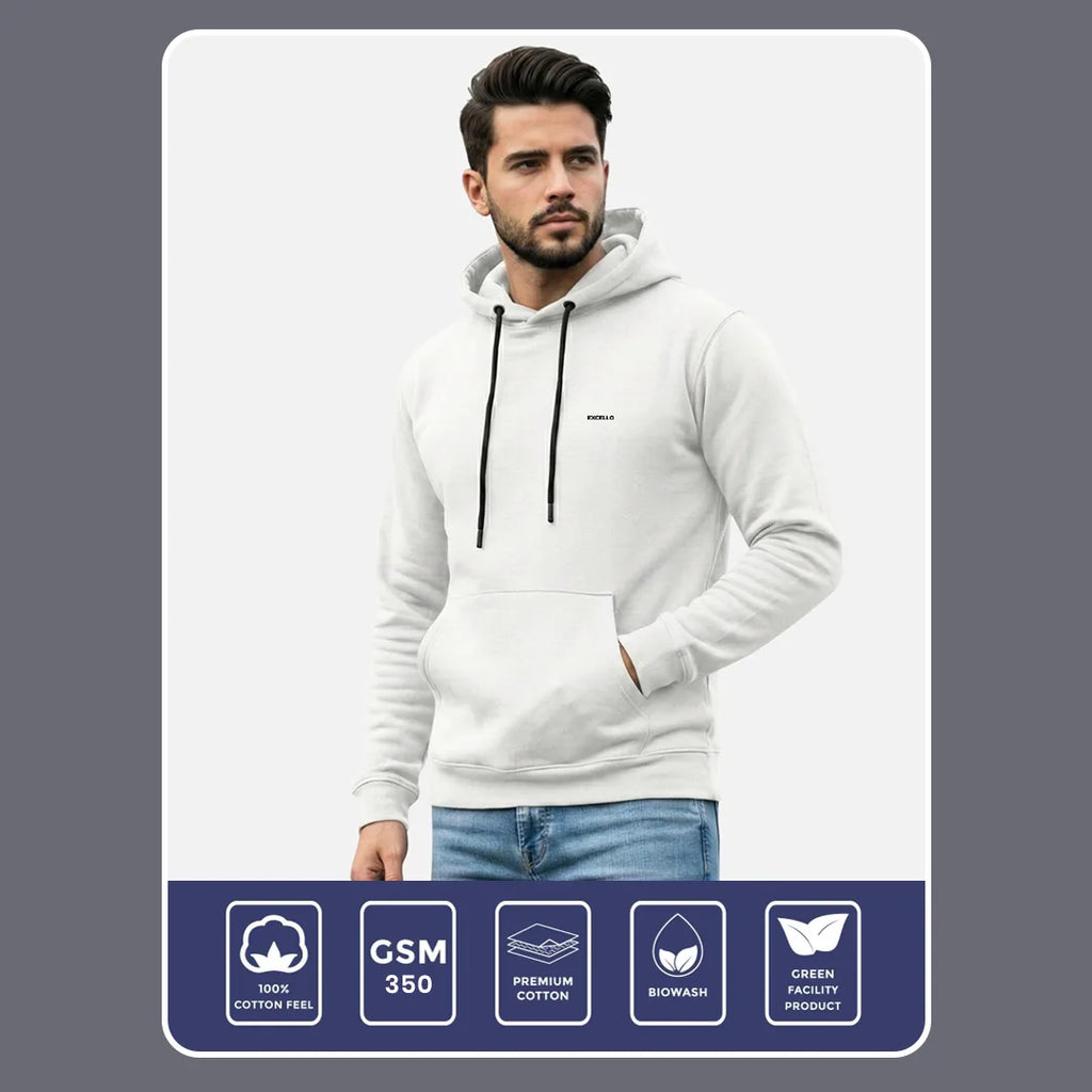 Excello Men’s Premium  Hoodie | Heavyweight Cotton | Bio-Washed Winter Pullover Hoodies
