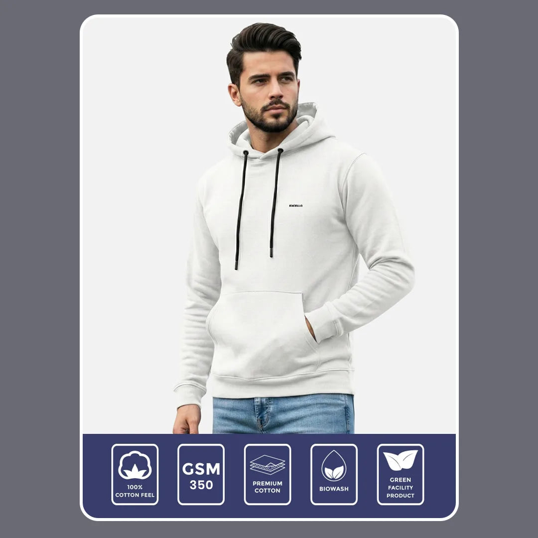 Excello Men’s Premium  Hoodie | Heavyweight Cotton | Bio-Washed Winter Pullover Hoodies