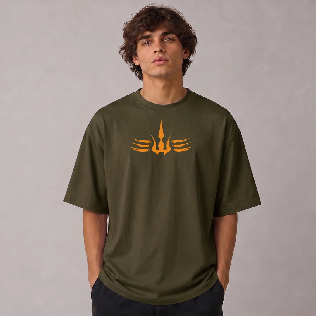 Mahadev Trishul Drop Shoulder T-Shirt | Heavyweight 240 GSM Pure Cotton