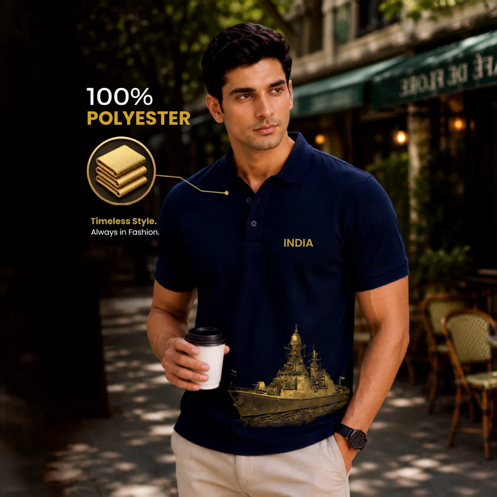 Patriotic India Naval Ship Polo for Men - 210 GSM Breathable T-Shirt