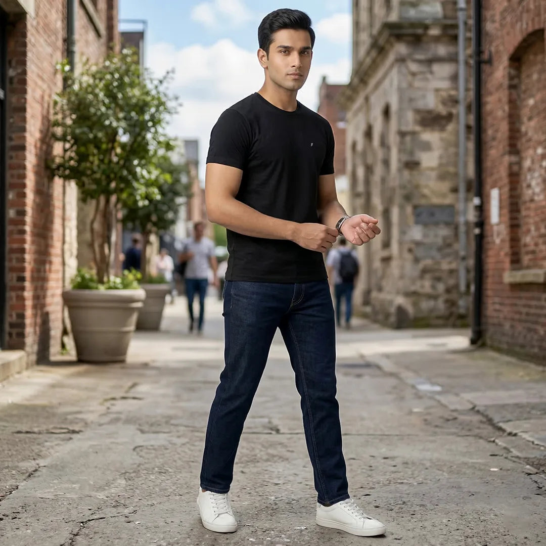 Men's Regular Fit Round Neck T-Shirt – Premium 180 GSM Biowashed Cotton Blend Half Sleeve Tee