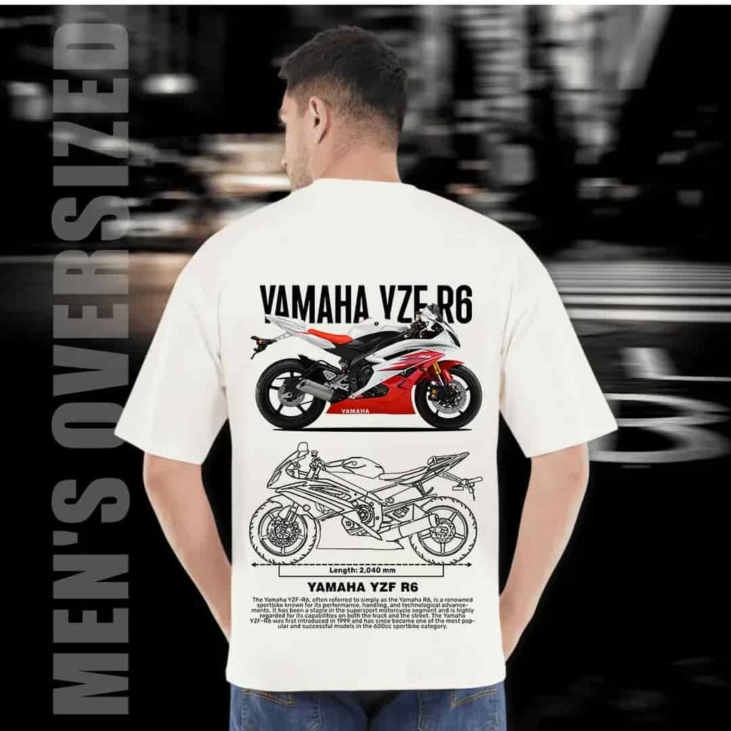 Yamaha YZF R6 Oversized Black T-Shirt for Men - Premium 240 GSM Rich Cotton Biker Graphic Tee