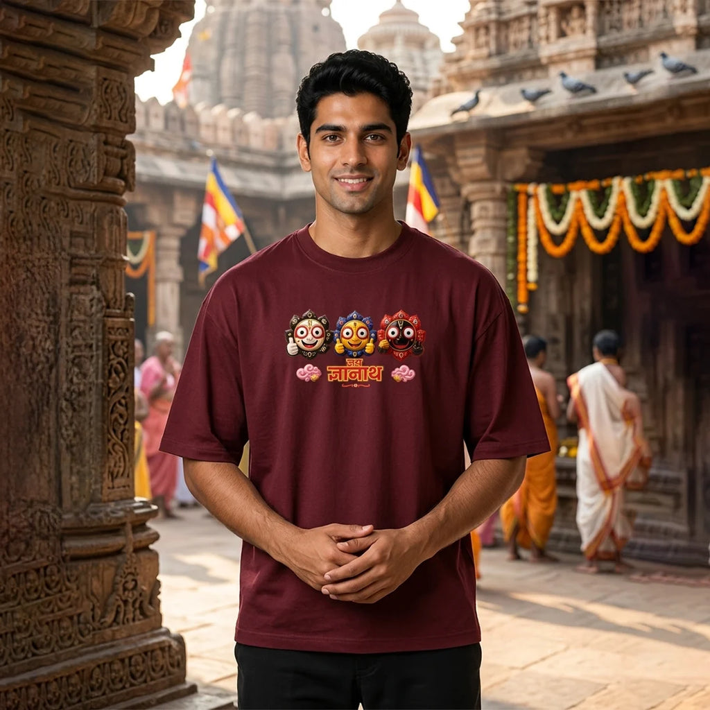 Divine Jagannath Trinity Print Oversized Streetwear T-Shirt – 240 GSM Heavyweight Pure Cotton