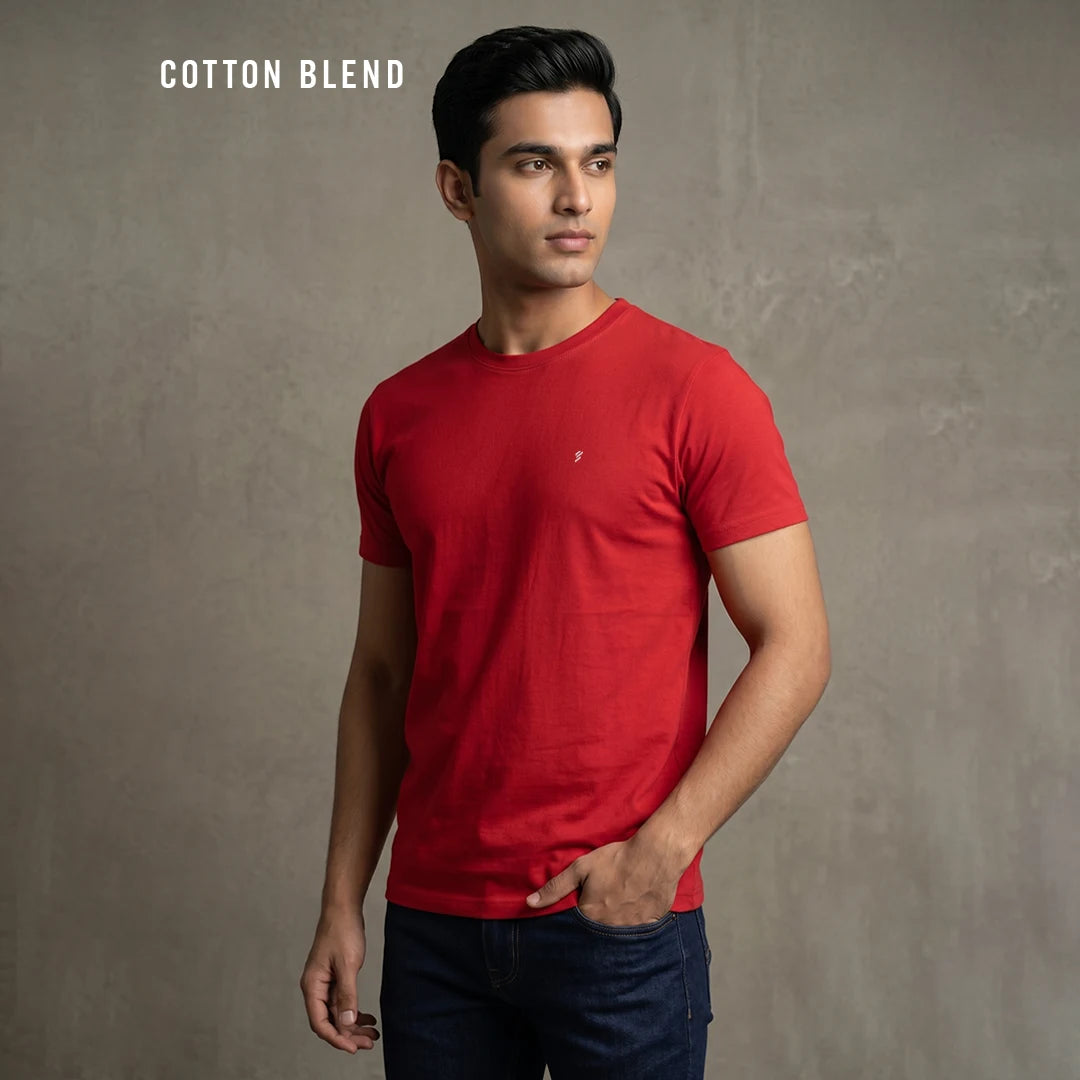 Men's Regular Fit Round Neck T-Shirt – Premium 180 GSM Biowashed Cotton Blend Half Sleeve Tee