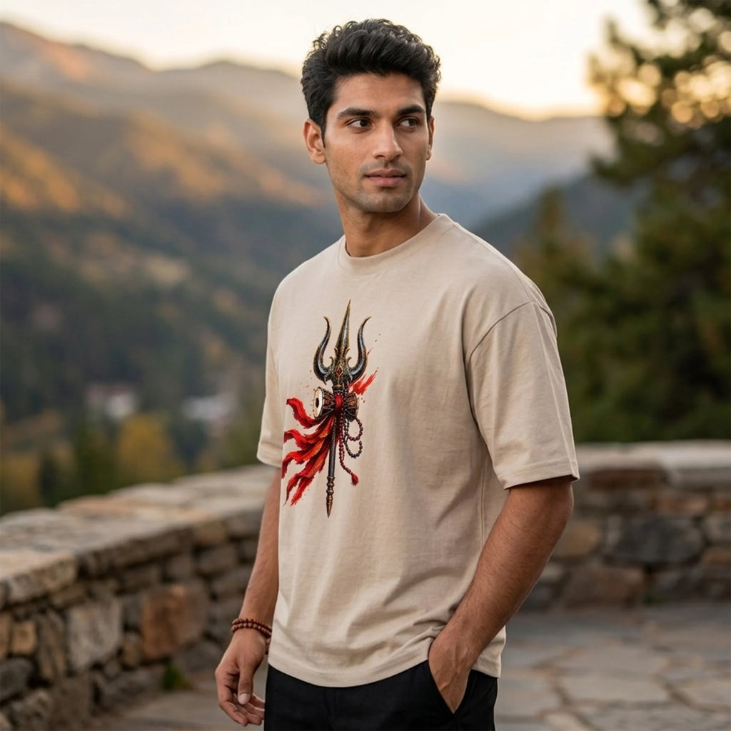 Mahakal Lord Shiva Printed Oversized T-Shirt for Men | Premium 240 GSM Heavyweight Cotton Graphic Streetwear Tee