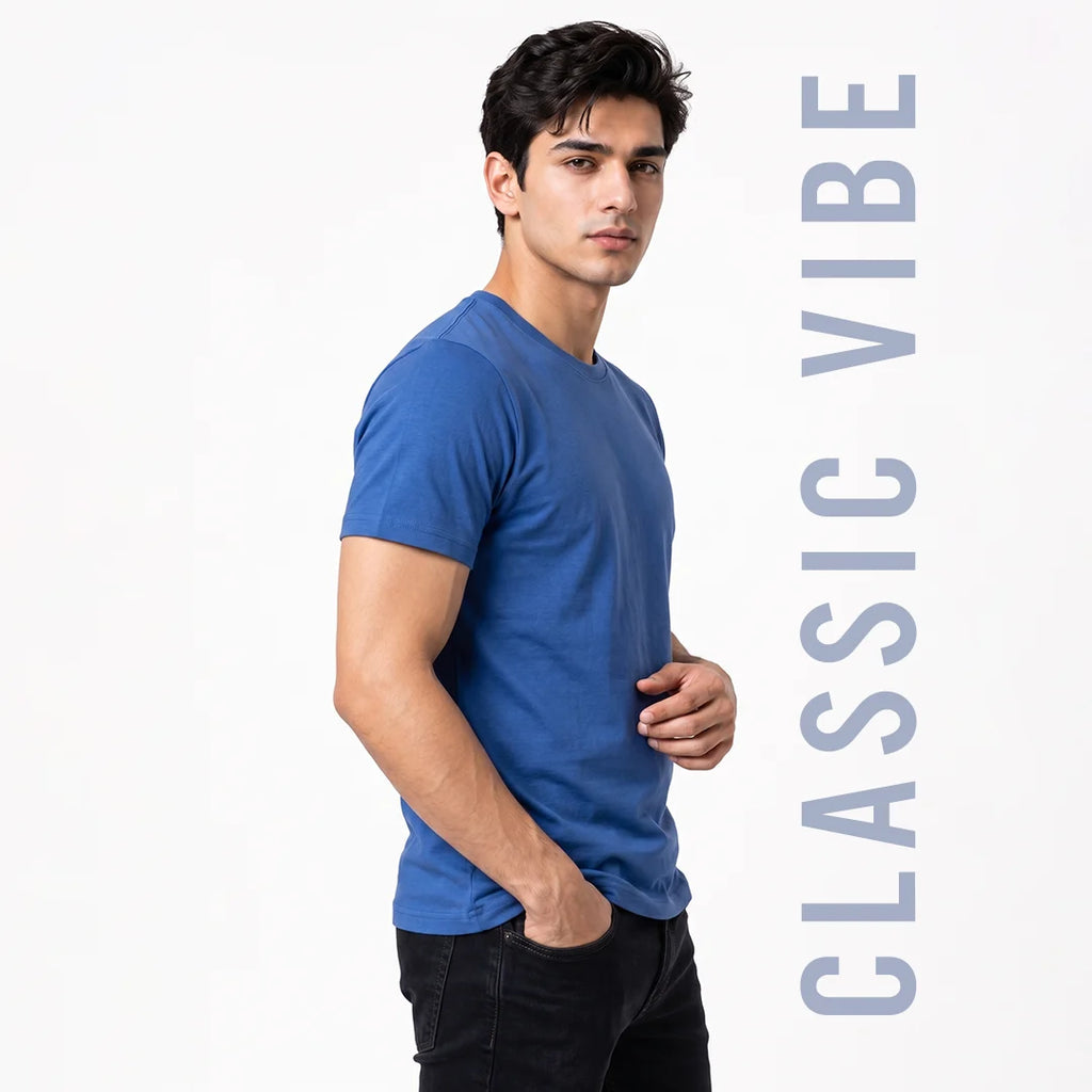 Premium Men's Cotton Blend Round Neck T-Shirt - Regular Fit, 180 GSM, Double Bio-Wash
