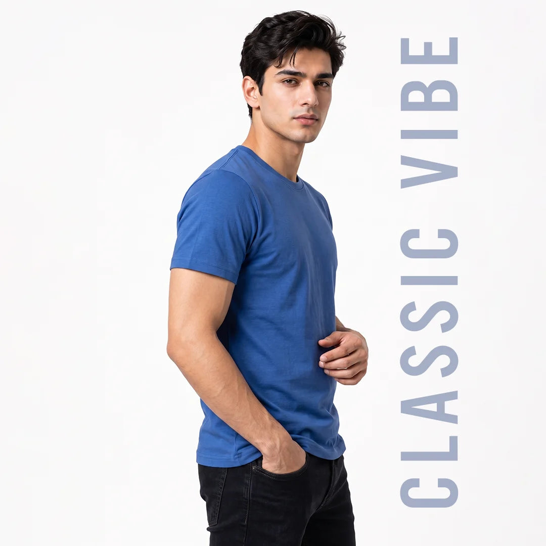 Premium Men's Cotton Blend Round Neck T-Shirt - Regular Fit, 180 GSM, Double Bio-Wash