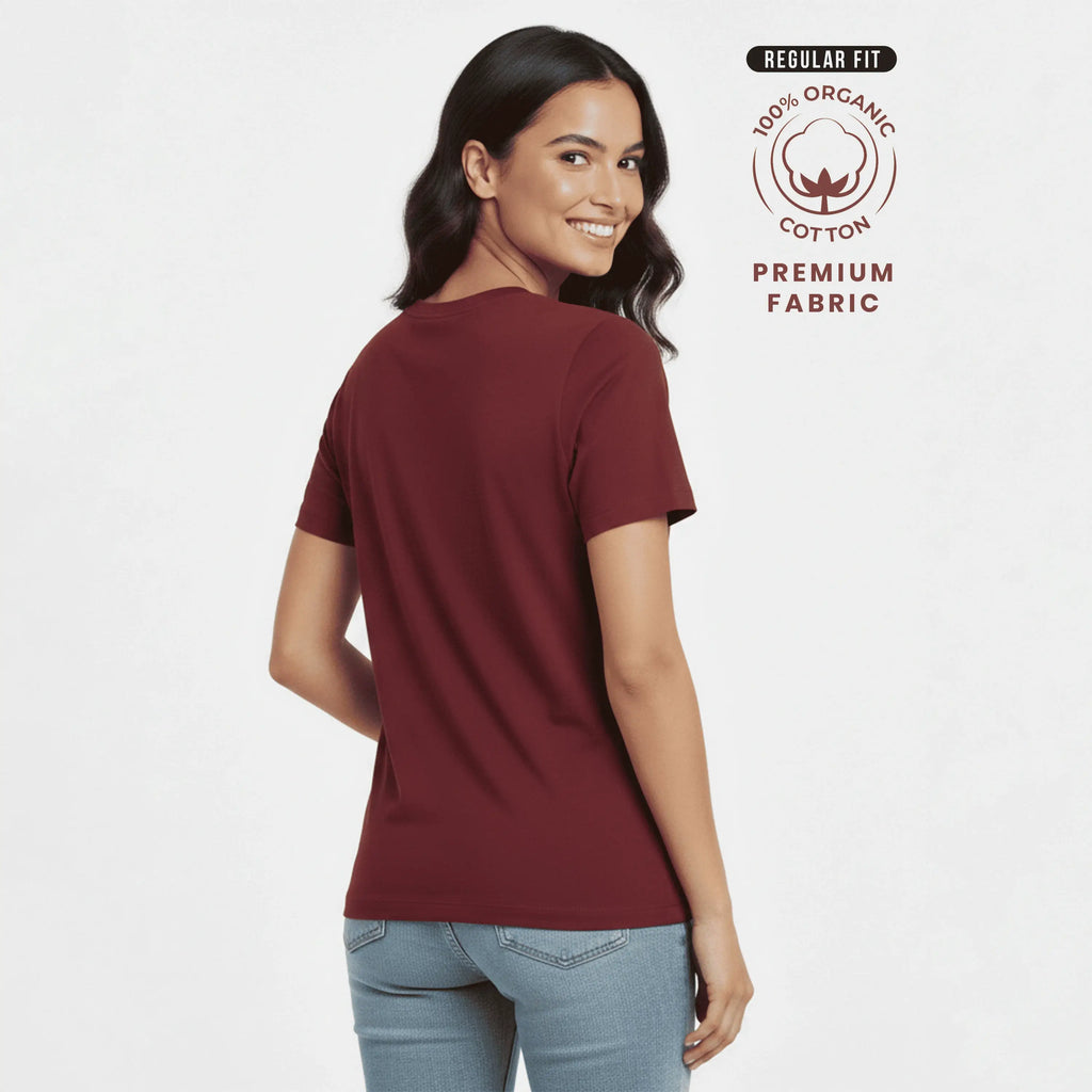 Premium 100% Organic Cotton Women’s Regular Fit Crew Neck T-Shirt – 180 GSM Bio-Washed Comfort Tee