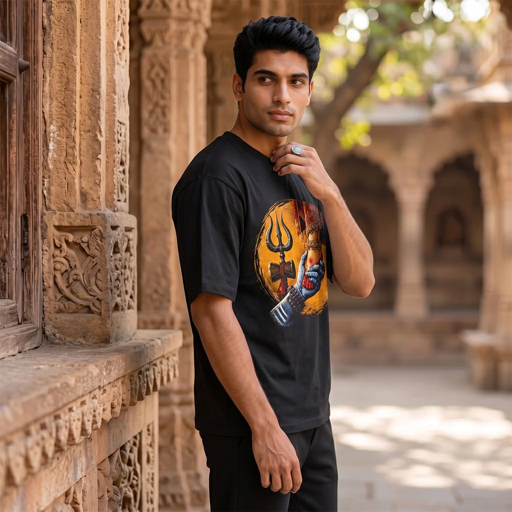 Premium Mahadev & Parvati Oversized Pure Cotton T-Shirt | 240 GSM Heavyweight Divine Graphic Tee