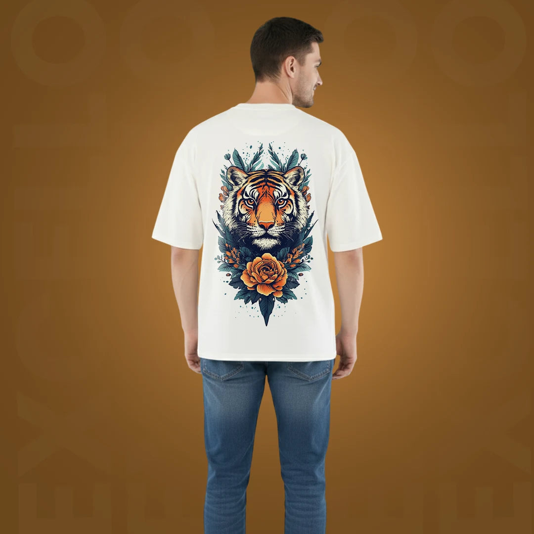 Wild Tiger Premium Oversized T-Shirt – 100% Rich Cotton, 220 GSM Heavyweight Streetwear Tee in Off-White