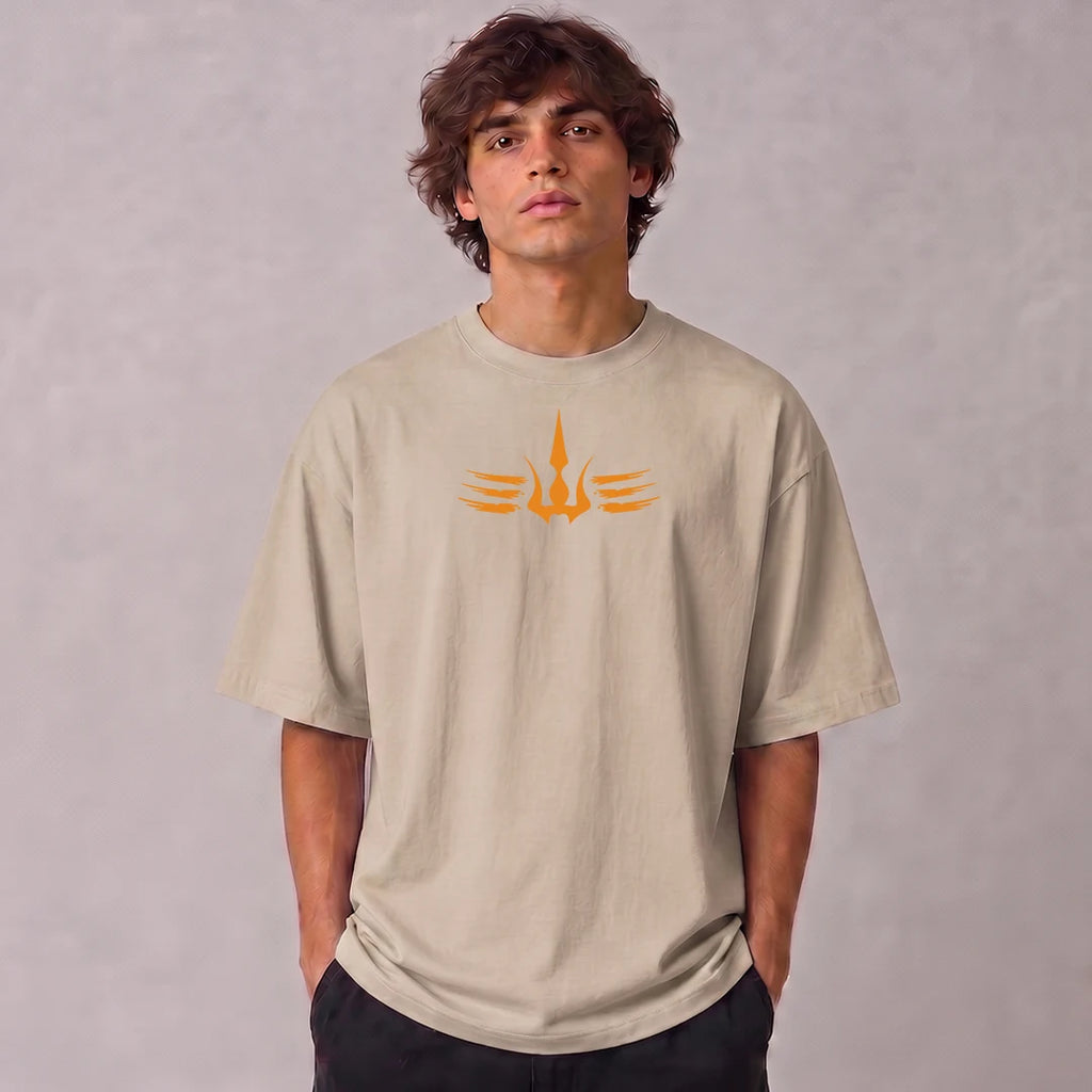 Mahadev Trishul Drop Shoulder T-Shirt | Heavyweight 240 GSM Pure Cotton