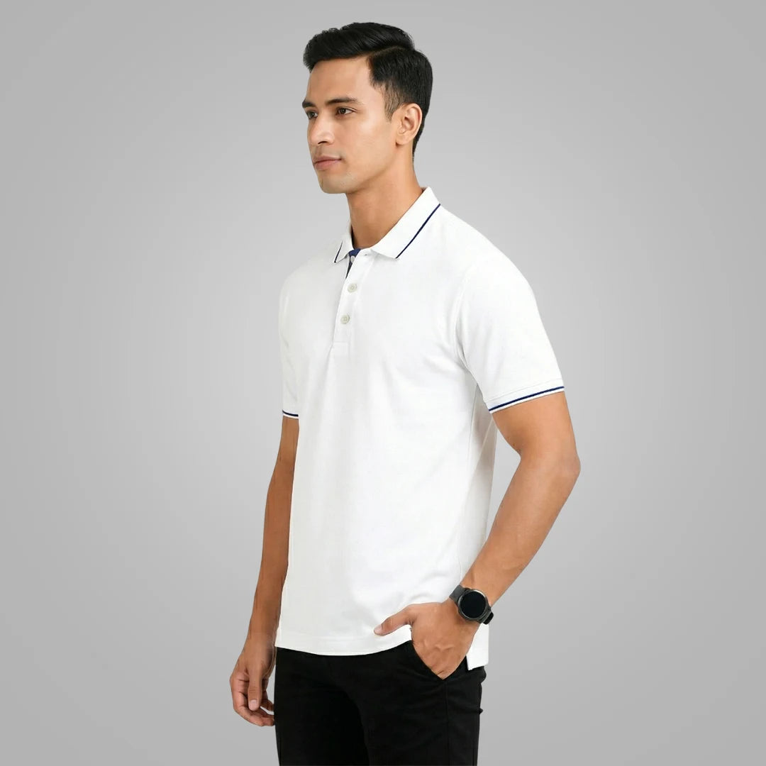 Men’s Premium Polo T-Shirt with Contrast Tipping | 270 GSM | Regular Fit Cotton Pique | Smart Casual & Office Wear