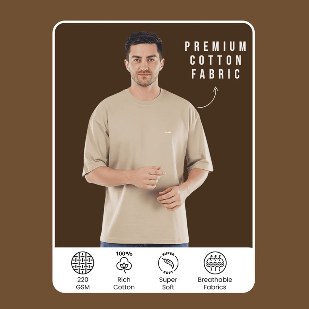 Men’s Premium Beige Oversized T-Shirt | 100% Rich Cotton | Trendy Drop-Shoulder Streetwear Tee