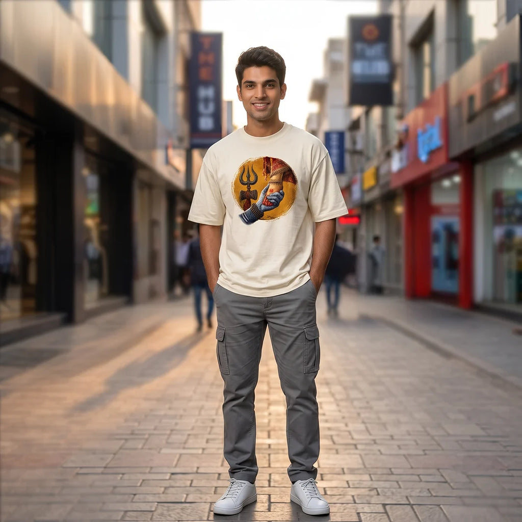Premium Mahadev & Parvati Oversized Pure Cotton T-Shirt | 240 GSM Heavyweight Divine Graphic Tee