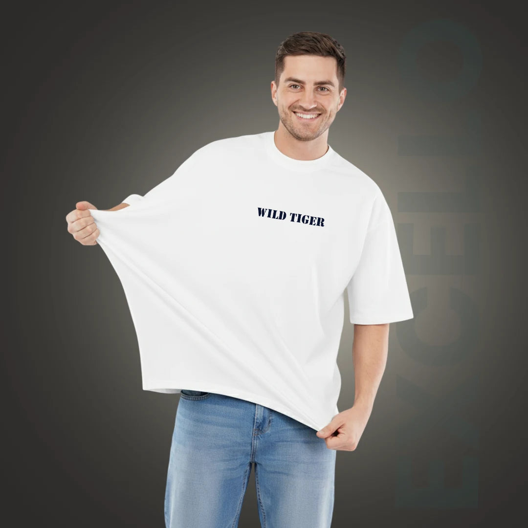 Wild Tiger Premium Oversized T-Shirt – 100% Rich Cotton, 220 GSM Heavyweight Streetwear Tee in Off-White