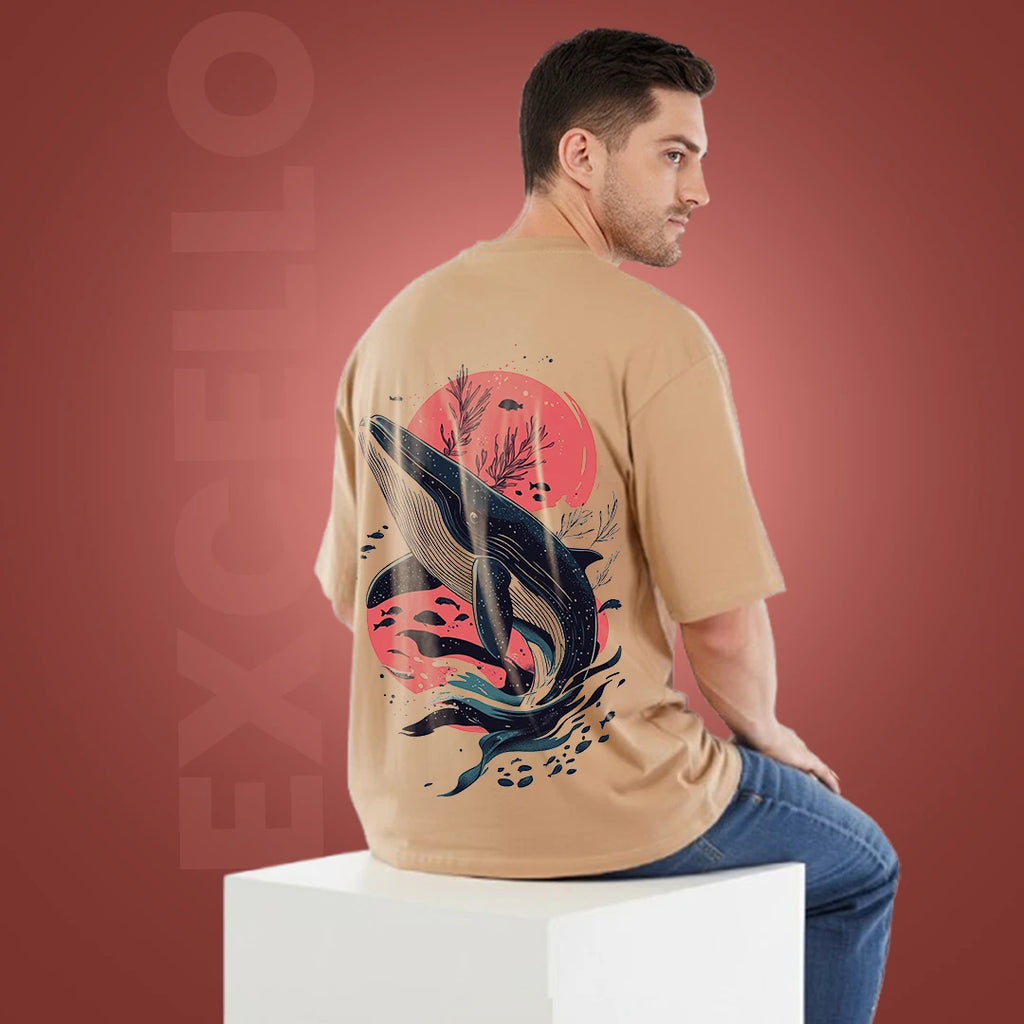 Premium 100% Cotton Oversized Graphic T-Shirt | Relaxed Fit Heavyweight Tee with "Big Whale" Back Print