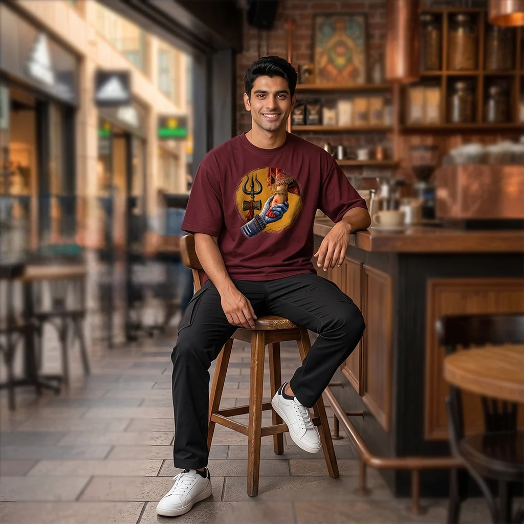 Premium Mahadev & Parvati Oversized Pure Cotton T-Shirt | 240 GSM Heavyweight Divine Graphic Tee