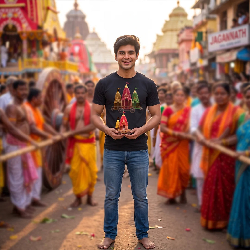Premium Men's Pure Cotton Jagannath Puri Rath Yatra Chariot Graphic T-Shirt