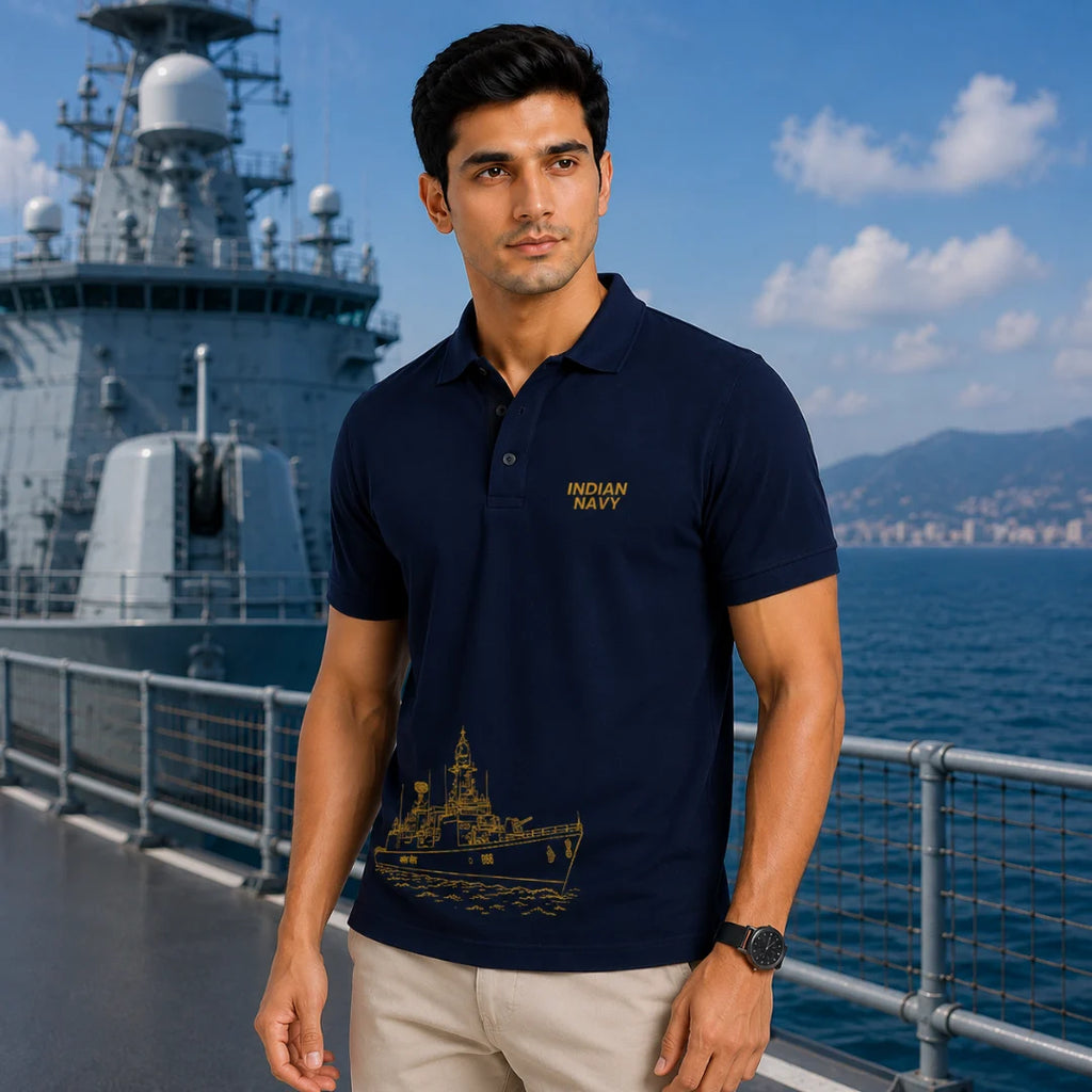 Excello Premium Indian Navy Tribute Polo T-Shirt | 210 GSM Nano Poly Regular Fit