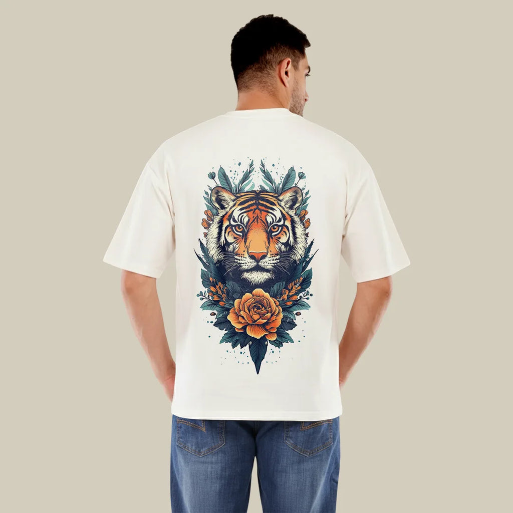 Wild Tiger Premium Oversized T-Shirt – 100% Rich Cotton, 220 GSM Heavyweight Streetwear Tee in Off-White