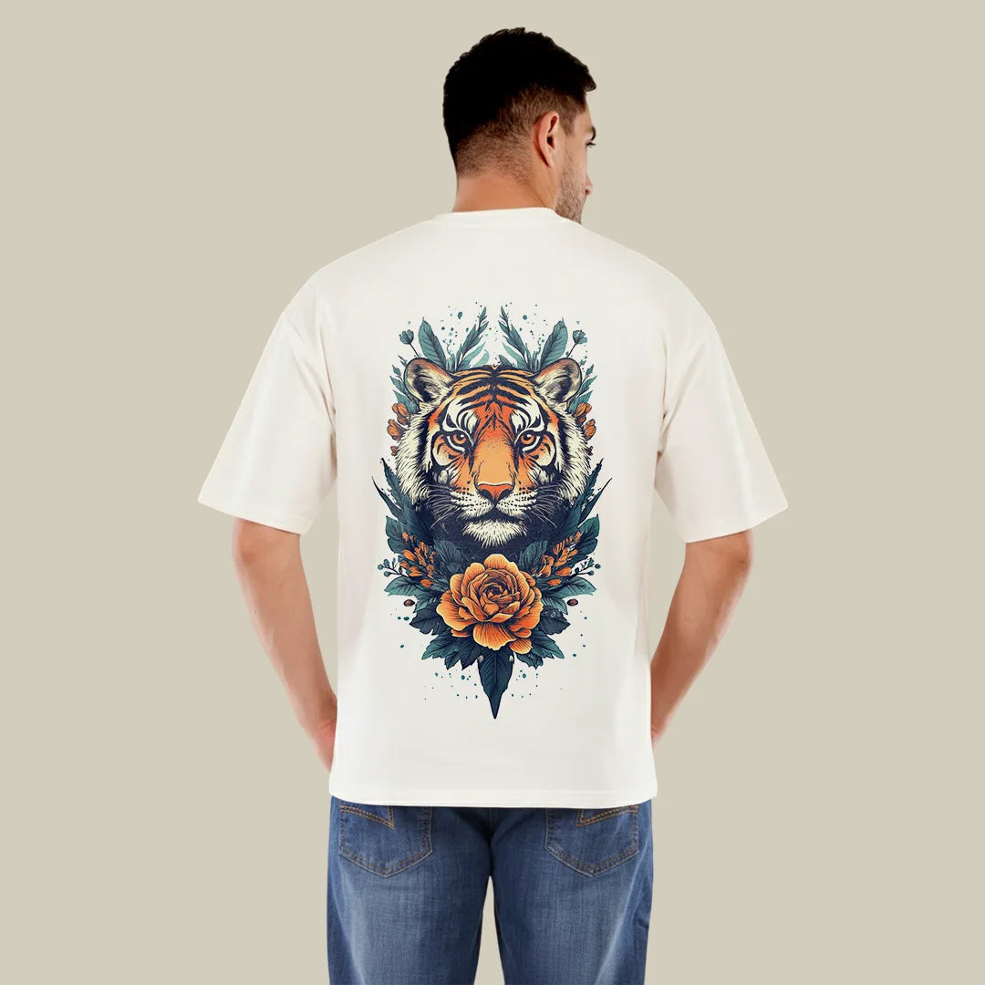 Wild Tiger Premium Oversized T-Shirt – 100% Rich Cotton, 220 GSM Heavyweight Streetwear Tee in Off-White