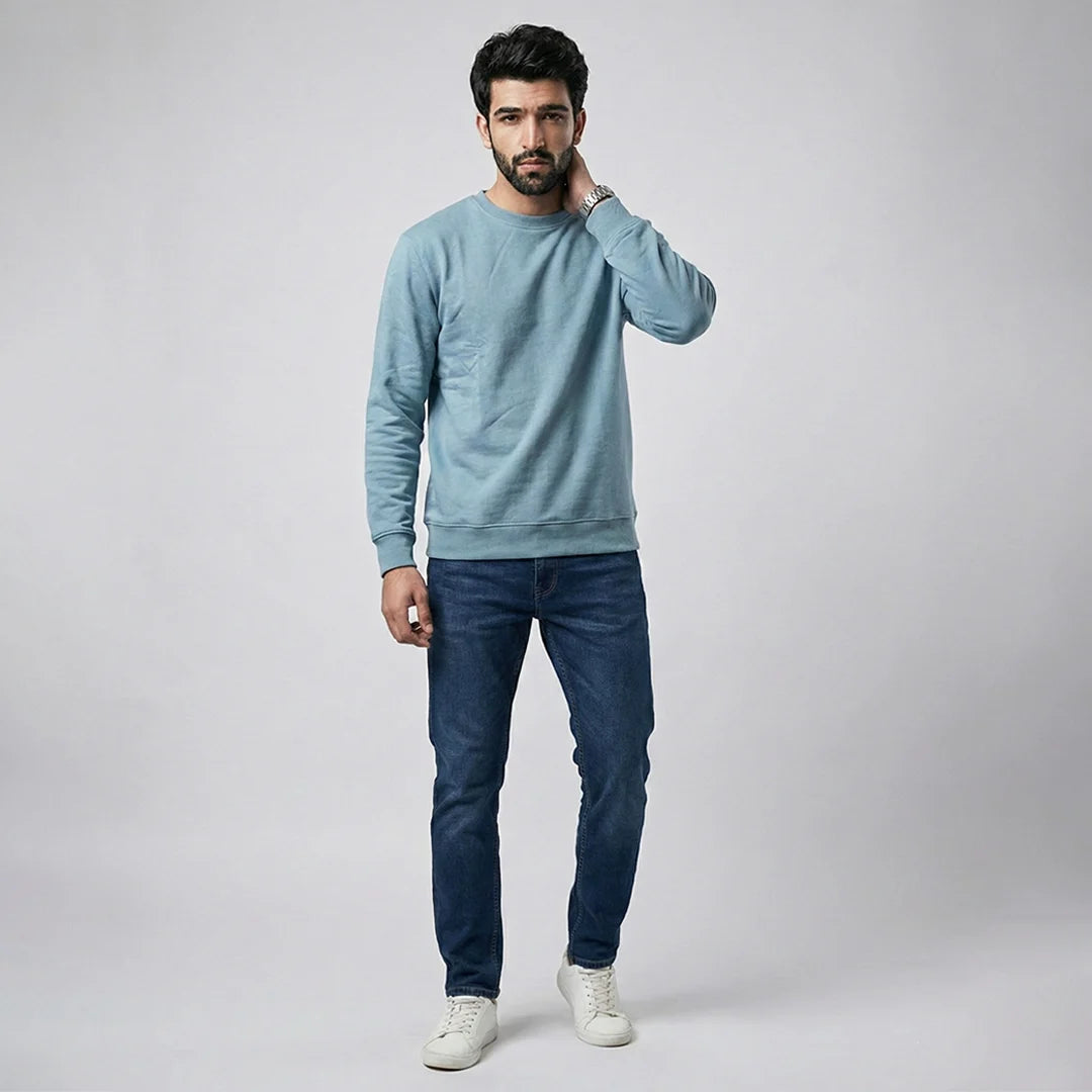 Men’s Premium Solid Crew Neck Sweatshirt | Casual Long Sleeve Pullover for Winter & Fall | Smart Regular Fit