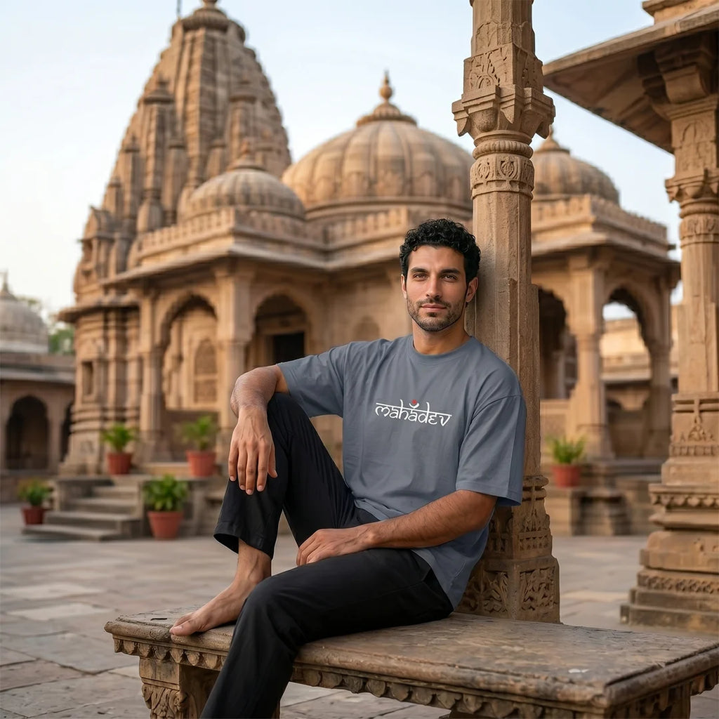 Mahadev Art Printed Heavyweight Oversized Tee | 240 GSM Breathable Drop Shoulder T-Shirt