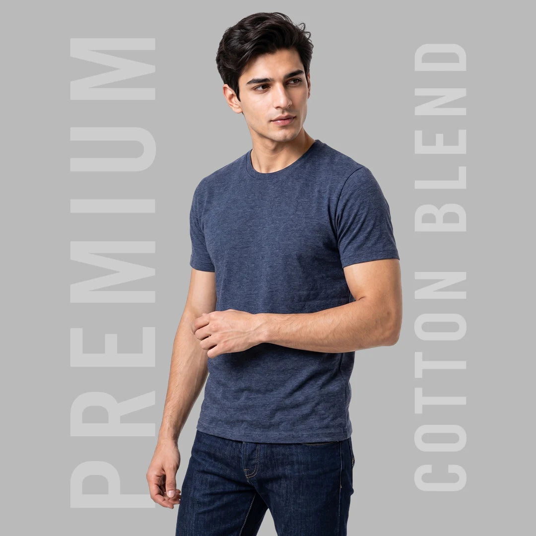 Premium Men's Cotton Blend Round Neck T-Shirt - Regular Fit, 180 GSM, Double Bio-Wash