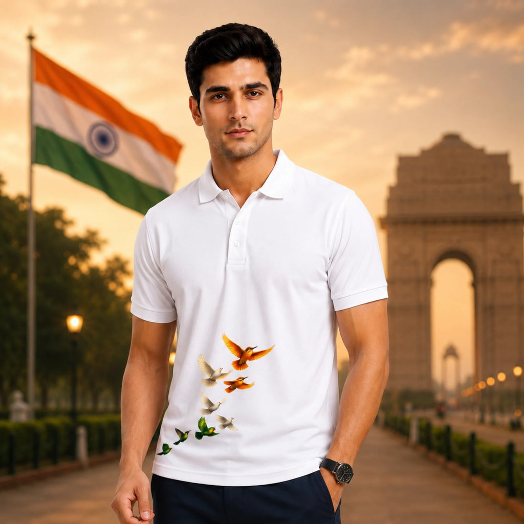 Excello Premium 210GSM Nano Polyester Polo T-Shirt | Regular Fit Patriotic Bird Graphic Polo for Men