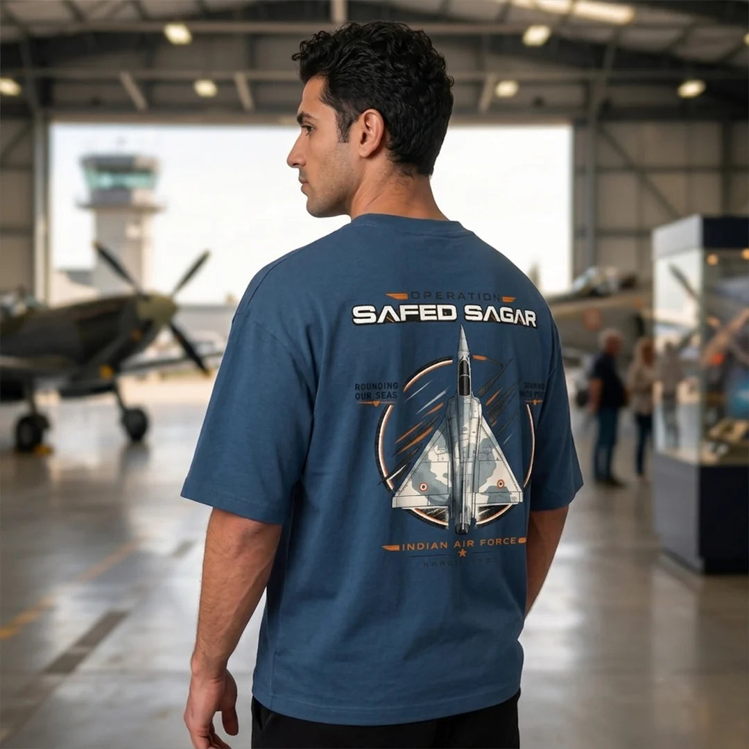 Men's Oversized Graphic T-Shirt - Operation Safed Sagar IAF Tribute, 240 GSM Pure Cotton, Bio-Washed