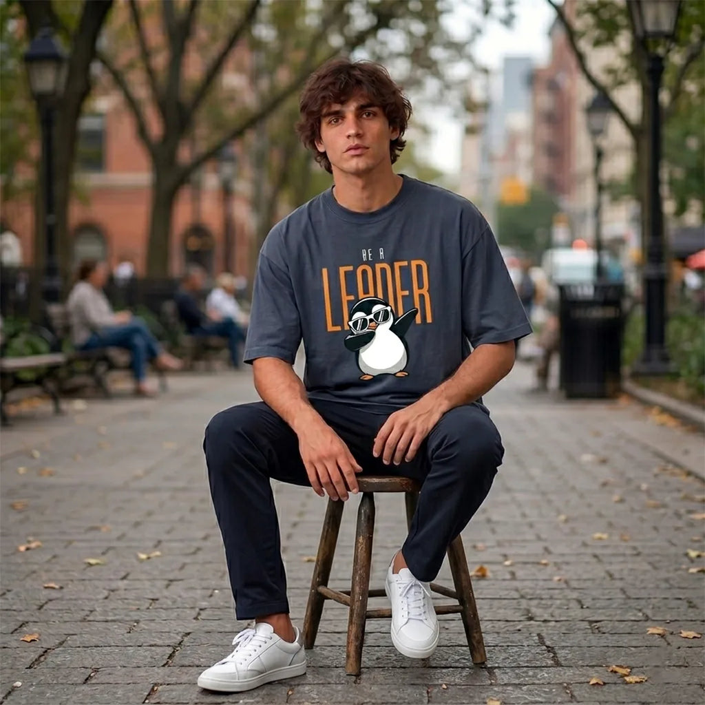 Excello Premium Oversized Graphic T-Shirt | 240 GSM Pure Cotton | Be A Leader