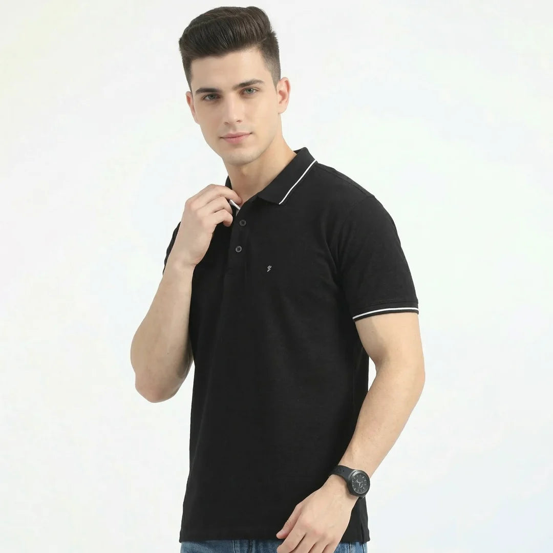 Premium 270 GSM Pure Cotton Biowash Tipping Polo T-Shirt - Heavyweight & Breathable