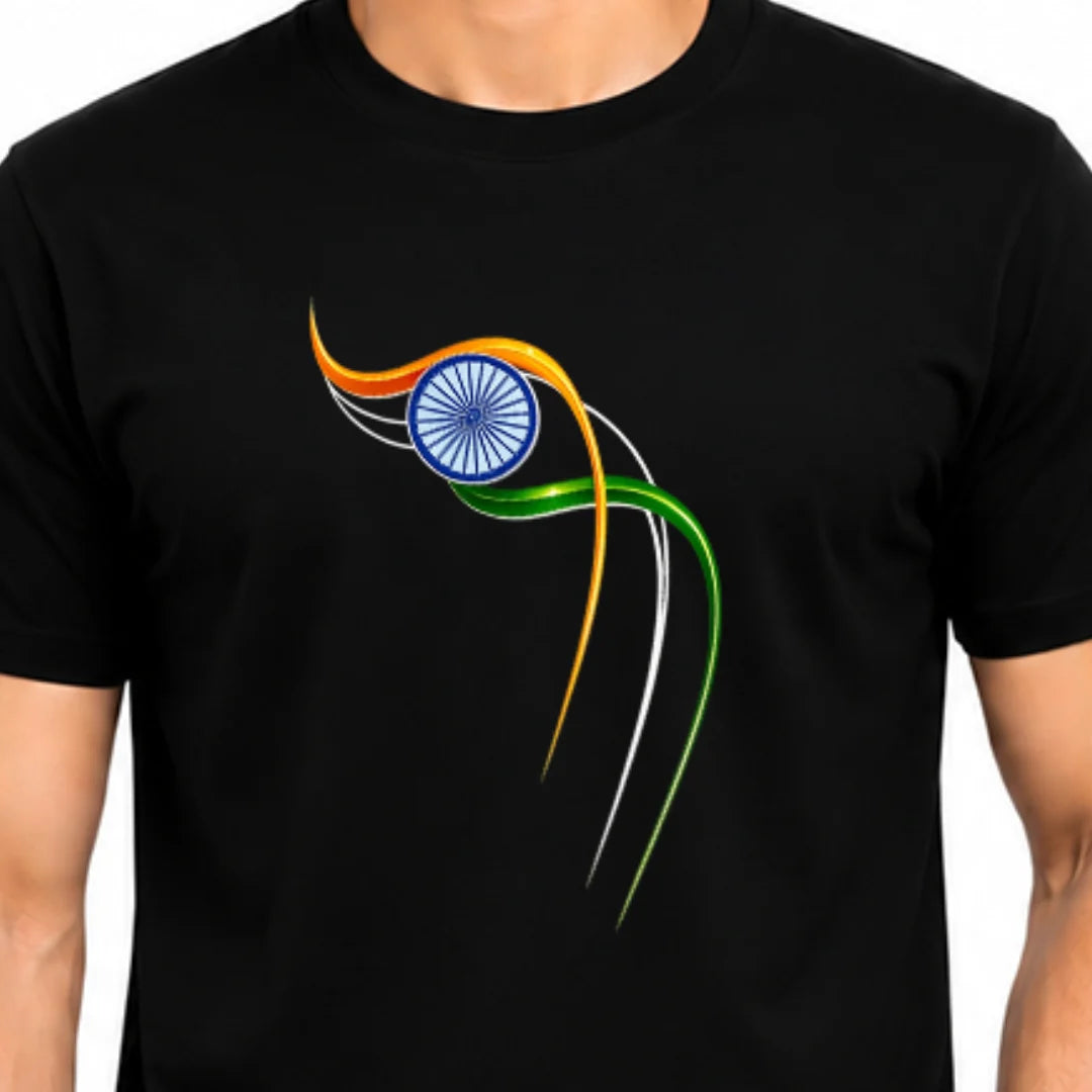 Excello Men's Patriotic Ashoka Chakra Graphic T-Shirt | 180 GSM Pure Cotton | Double Bio-Washed | Premium DTF Print