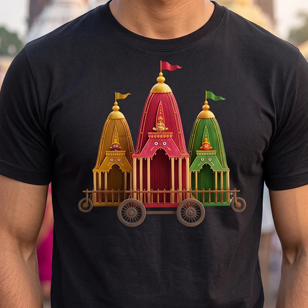 Premium Men's Pure Cotton Jagannath Puri Rath Yatra Chariot Graphic T-Shirt