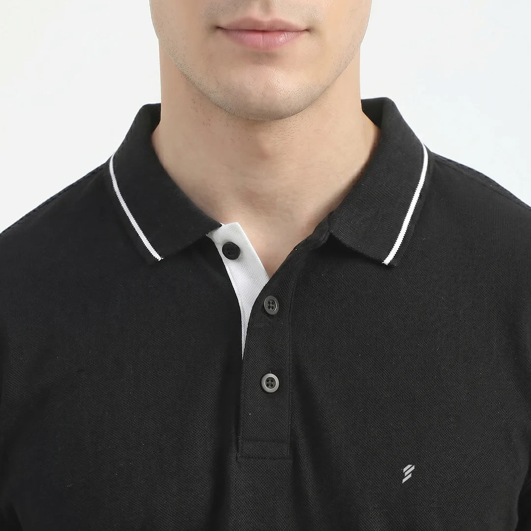 Premium 270 GSM Pure Cotton Biowash Tipping Polo T-Shirt - Heavyweight & Breathable