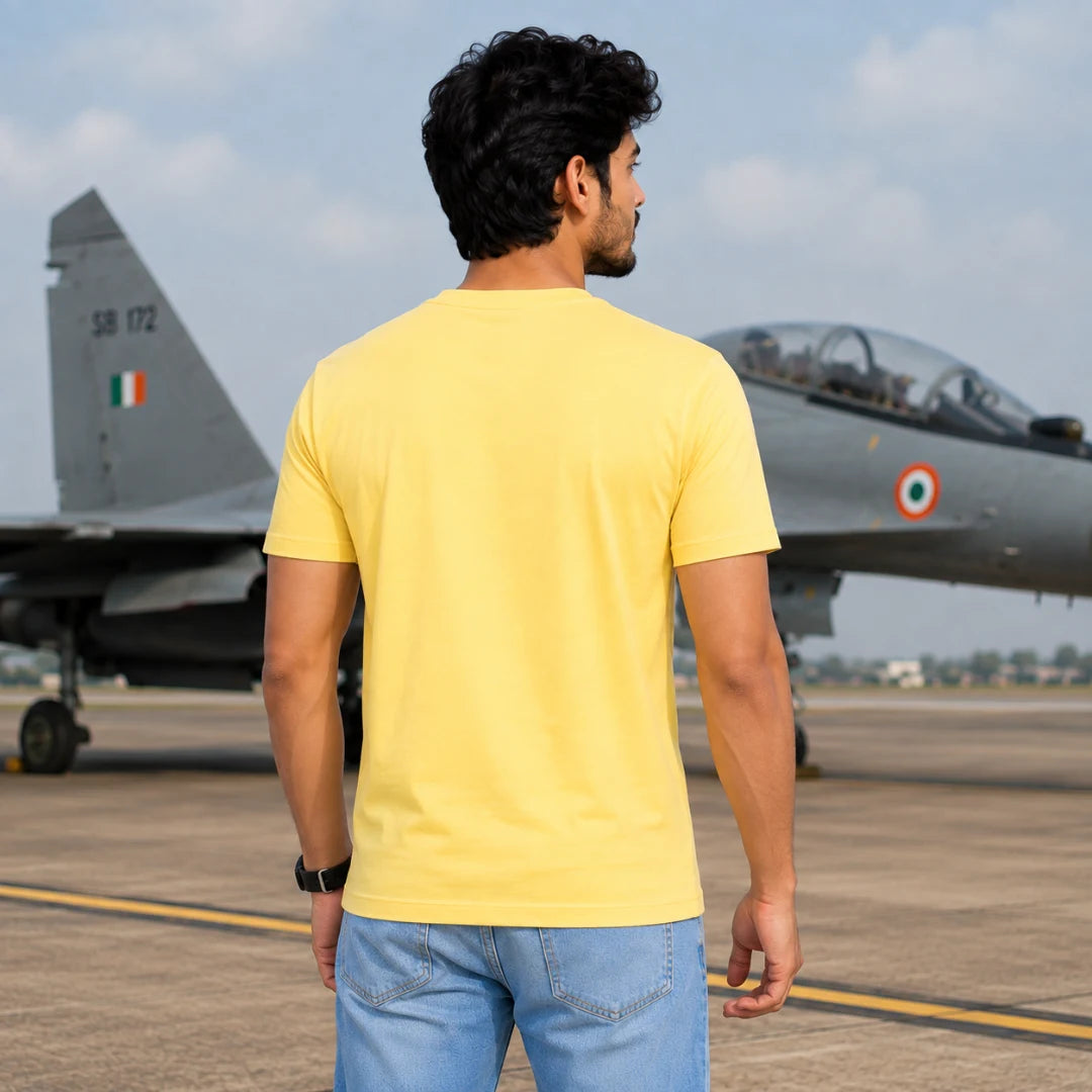 Premium Patriotic Fighter Jet Graphic T-Shirt | 180 GSM Pure Cotton, Bio-Washed Regular Fit