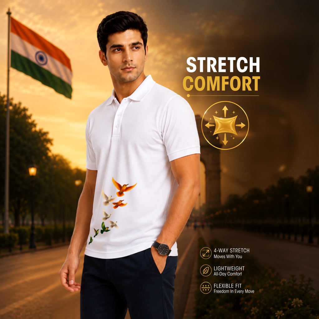 Excello Premium 210GSM Nano Polyester Polo T-Shirt | Regular Fit Patriotic Bird Graphic Polo for Men