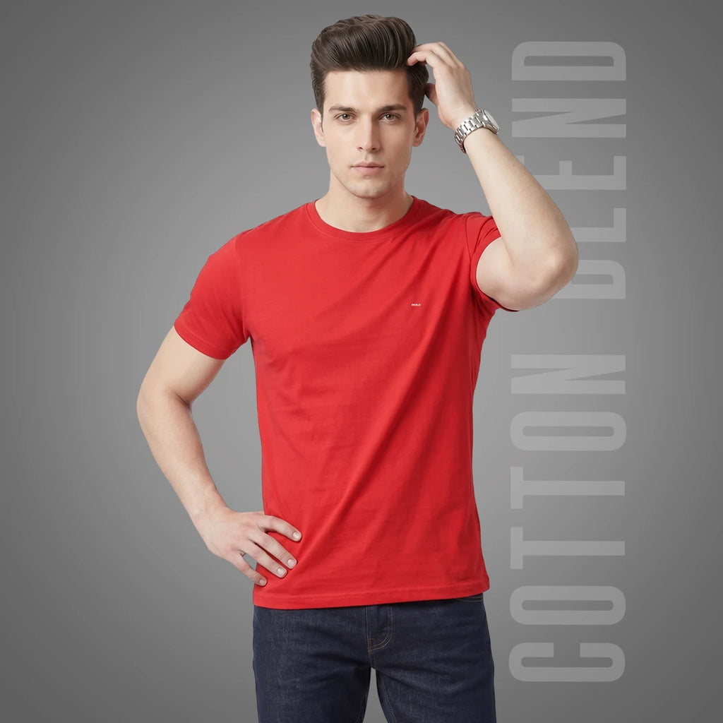 Premium Men's Cotton Blend T-Shirt | 180 GSM Bio-Washed | Excello Embroidered Logo