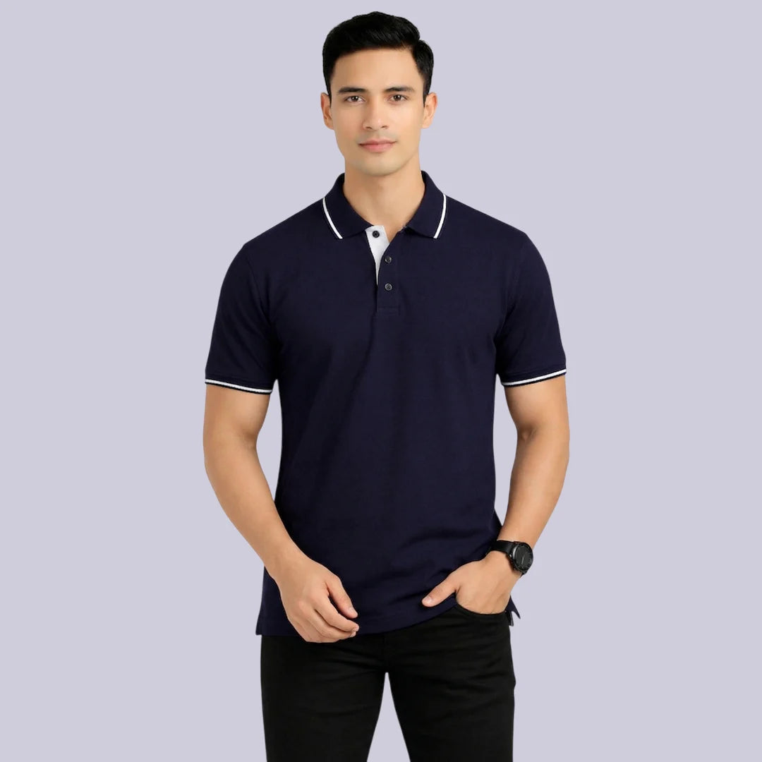 Men’s Premium Polo T-Shirt with Contrast Tipping | 270 GSM | Regular Fit Cotton Pique | Smart Casual & Office Wear