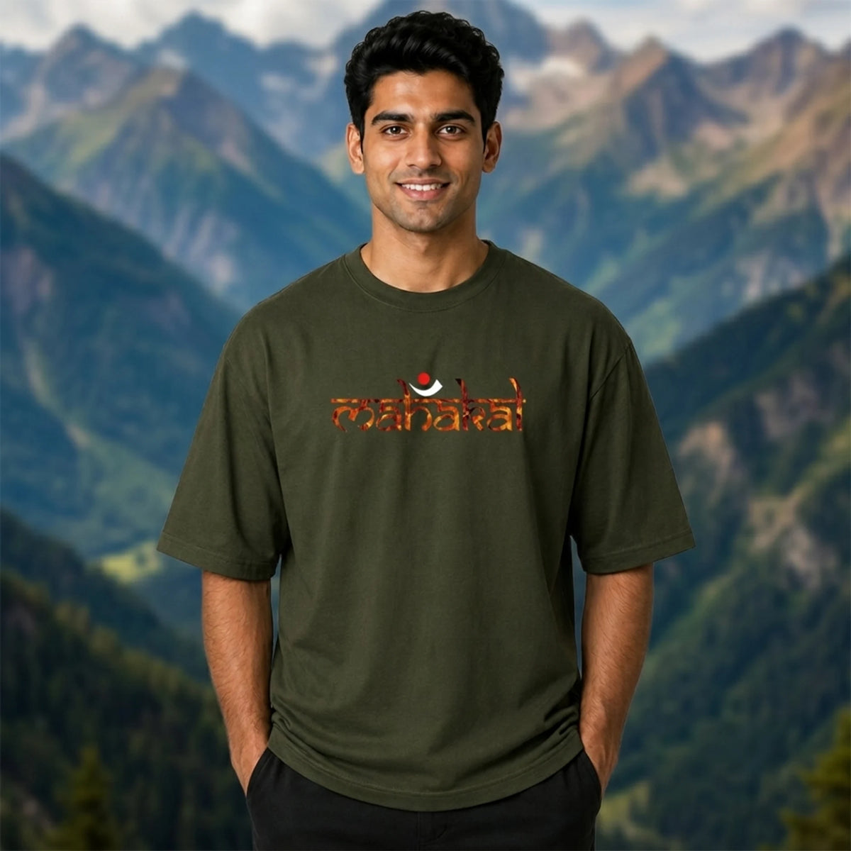 Lord Shiva Mahakal Graphic Printed Oversized T-Shirt | Premium 240 GSM Pure Cotton Breathable Dual-Print Devotional Tee
