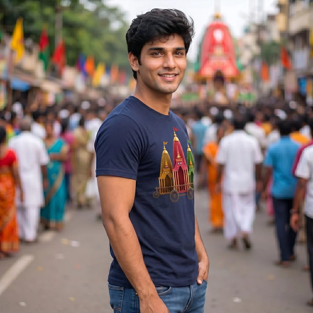 Premium Men's Pure Cotton Jagannath Puri Rath Yatra Chariot Graphic T-Shirt