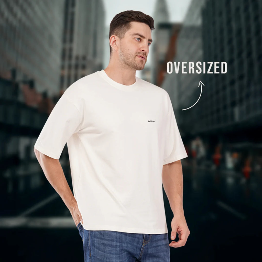 Men’s Premium Beige Oversized T-Shirt | 100% Rich Cotton | Trendy Drop-Shoulder Streetwear Tee