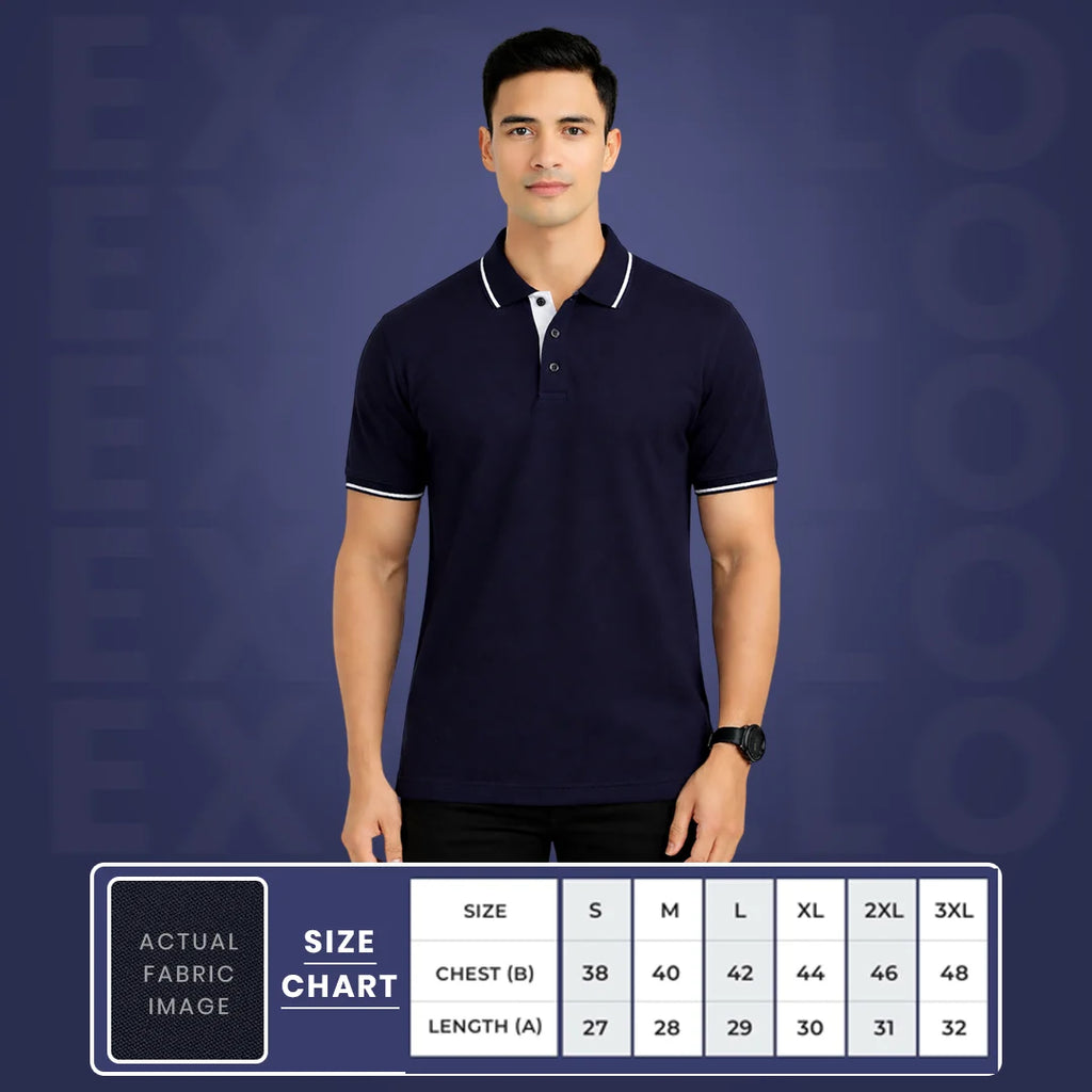 Men’s Premium Polo T-Shirt with Contrast Tipping | 270 GSM | Regular Fit Cotton Pique | Smart Casual & Office Wear
