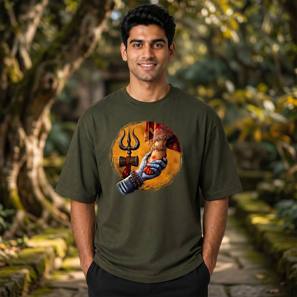 Premium Mahadev & Parvati Oversized Pure Cotton T-Shirt | 240 GSM Heavyweight Divine Graphic Tee