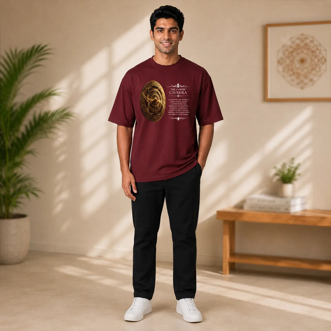 Men's Oversized Graphic T-Shirt - The Cosmic Chakra Mystical Print, 240 GSM Pure Cotton, Bio-Washed